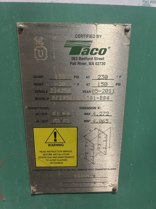 TACO PF205B1BB45B1-B84 Plate and Frame Heat Exchanger 150psi -20-230F - Image 5