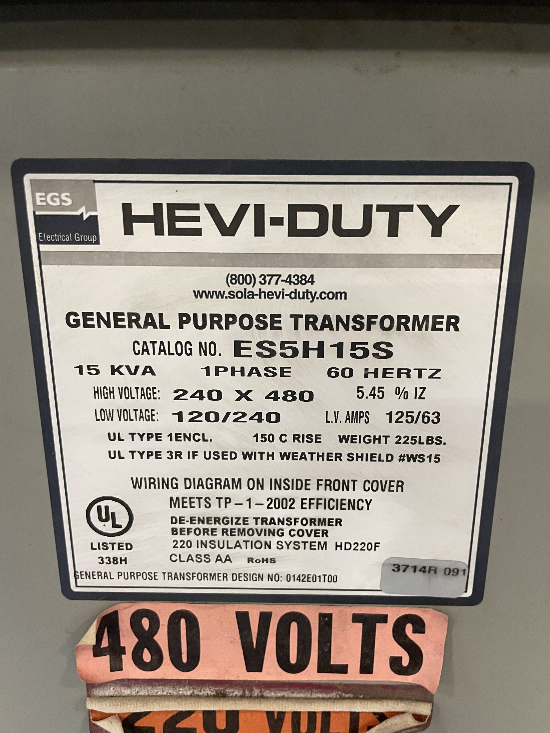 Sola HEVIDUTY ES5H15S 15KVA Transformer 240/480V 120/240V 1PH 60Hz