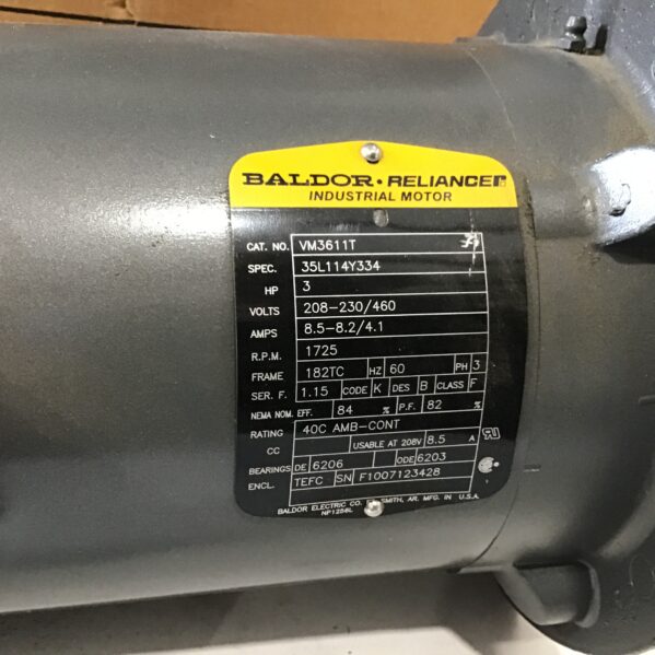 Baldor VM3611T 3 Hp Electric Motor 230/460V 1725RPM 60Hz 1-1/8 Keyed shaft - Image 2