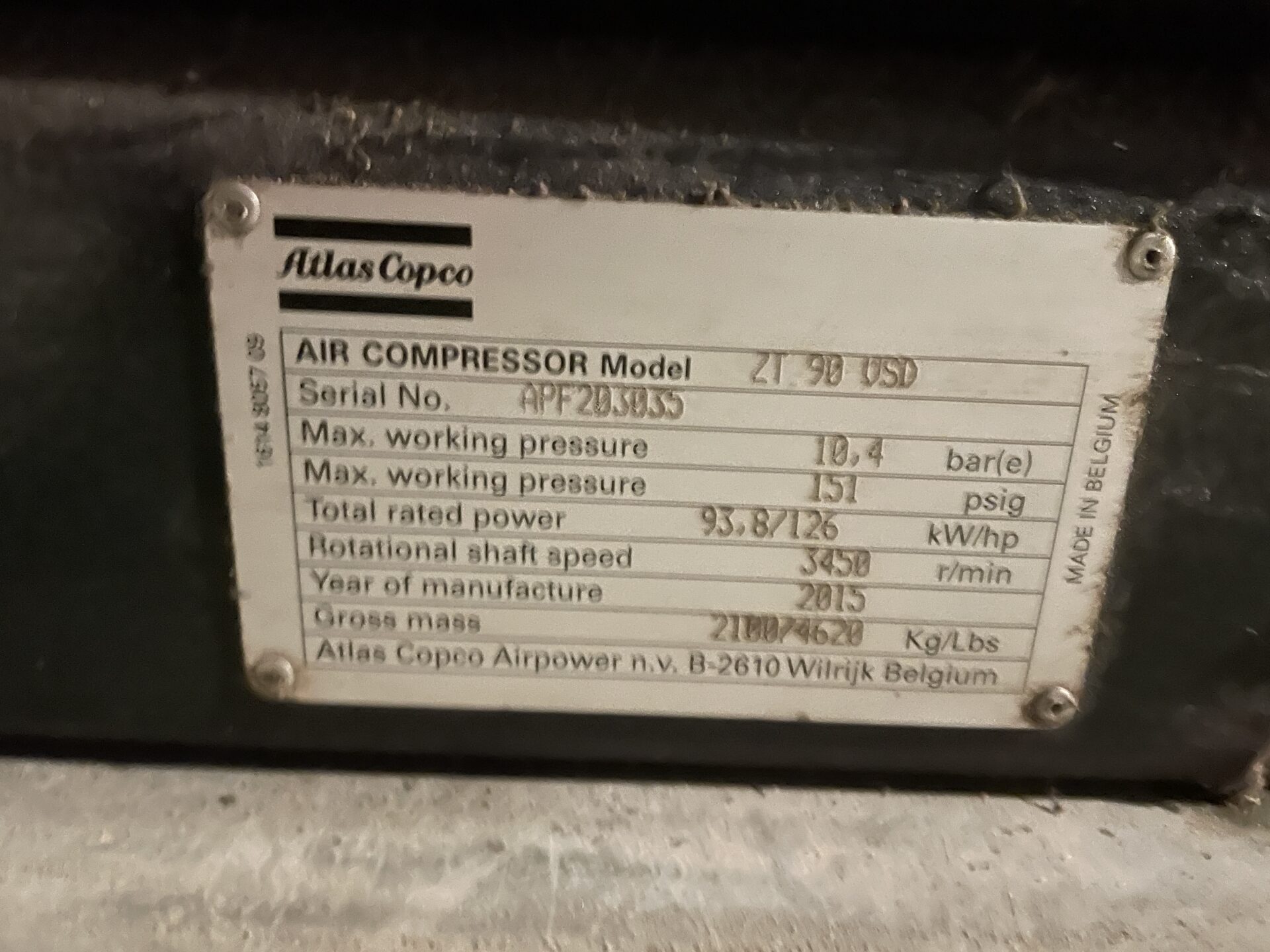 Atlas Copco ZT90VSD Rotary Screw Compressor 126HP – 3PH Industrial Air ...