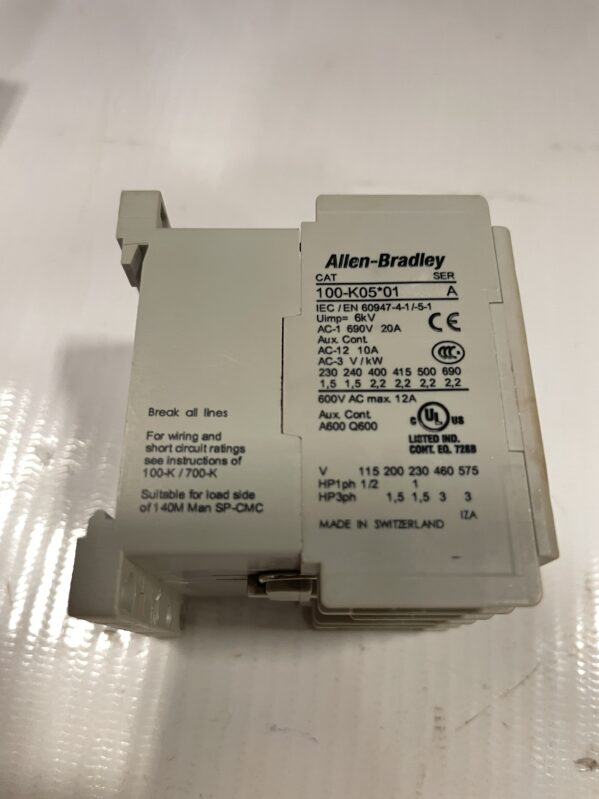 Allen-Bradley 100-K05ZJ10 Ser A Mini IEC Contactor 5A 24VDC 1NO -NIB - Image 4