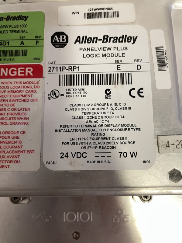  Allen-Bradley PanelView Plus 1000 2711P‑RDT10C Ser A – 10.4″ Color TFT Touch HMI Display Module - Image 4