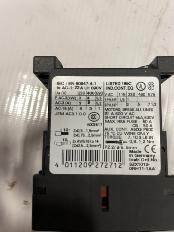 Siemens 60947-4-1 IEC Contactor 22A AC-1 9A AC-3 -Lot of 2 - Image 4