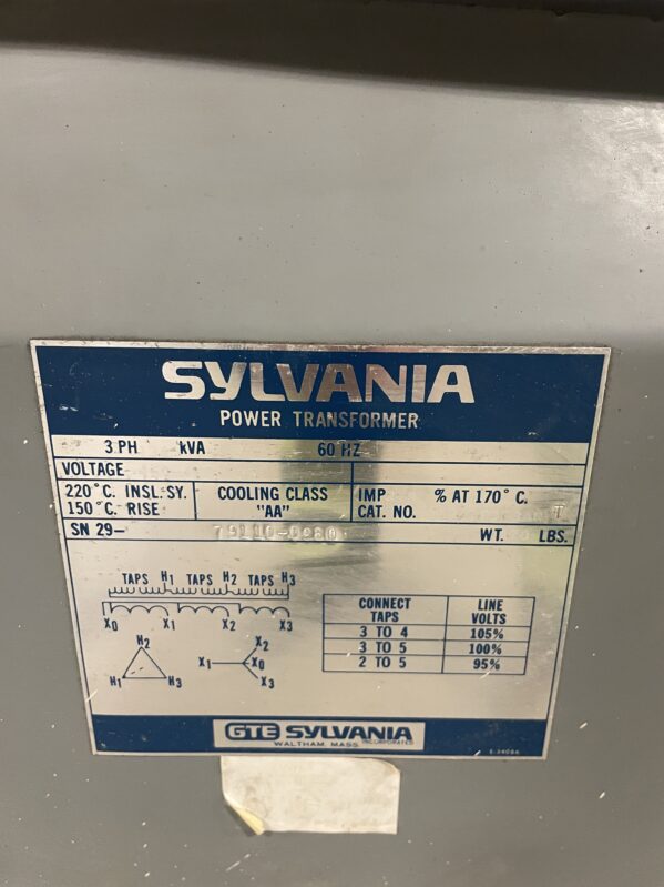 Sylvania 342-LP3-3A Power Transformer 34KVA 460V 460Y/266V 3PH 60hz - Image 4