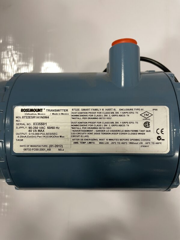 Rosemount 8732ESR1A1N0M4 Magnetic Flow Transmitter (8732E Series) – 90–250 VAC, HART, Explosion‑Proof - Image 8