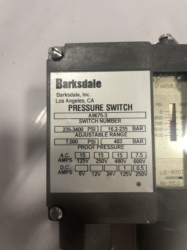 Barksdale A9675-3 Pressure Switch 235-3400psi 7000psi - Image 5