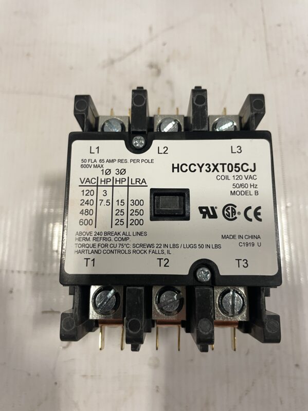 Hartland Controls HCCY3XT05CJ Definite Purpose Contactor 120V 3/7.5/15/25HP -NIB - Image 3