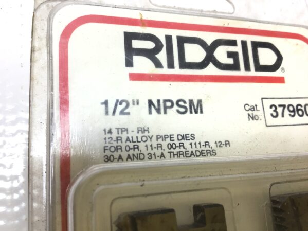 Ridgid 37960 Alloy Pipe Dies 1/2"NPSM 14 TPI-RH for 0R/11R/00R/111R/12R/30A/31A Threaders - Image 3