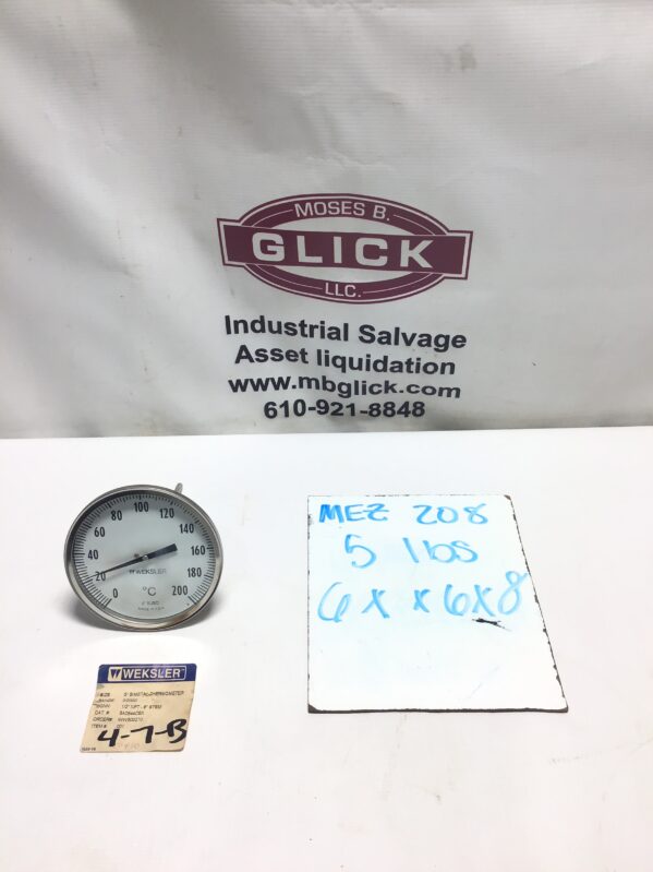 Weksler 5A0644CSX Thermometer 1/2" NPT 6" STEM 5" Face Bimetal 0-200°C Range