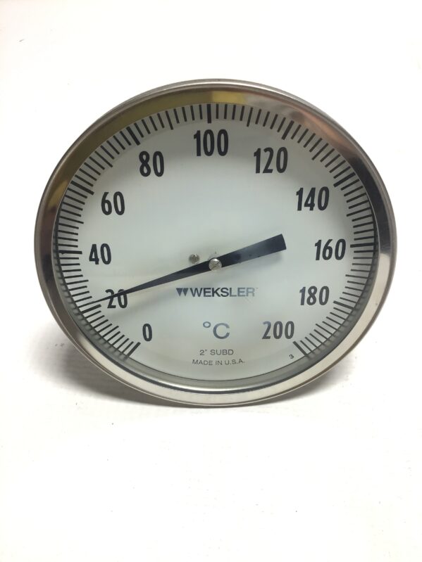 Weksler 5A0644CSX Thermometer 1/2" NPT 6" STEM 5" Face Bimetal 0-200°C Range