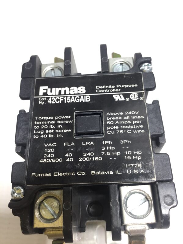 Furnas 42CF15AGAIB Definite Purpose Contactor 40A 600V 2 Pole - Image 2