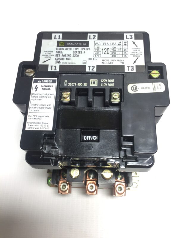 Square D DPA123 Contactor Class 8910 Series A 600Vac Max 120A 50/60Hz