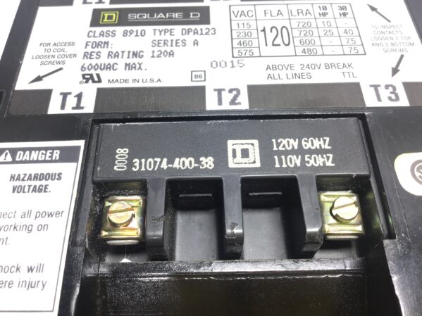 Square D DPA123 Contactor Class 8910 Series A 600Vac Max 120A 50/60Hz - Image 5