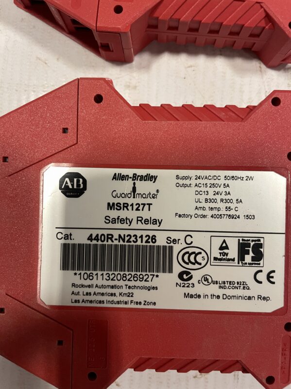 Allen-Bradley Guardmaster MSR127T Safety Relay 440R-N23126 Ser C 24VDC -lot of 2 - Image 5
