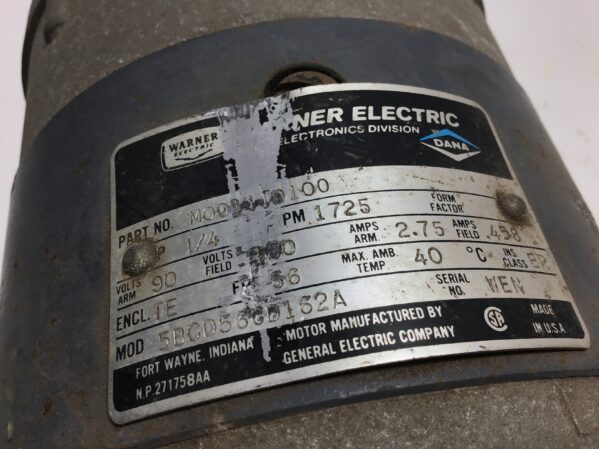 Warner Electric 5BCD56GD162A - MOD1110100 DC Motor 1725RPM 1/4HP 90Volts Arm - Image 3