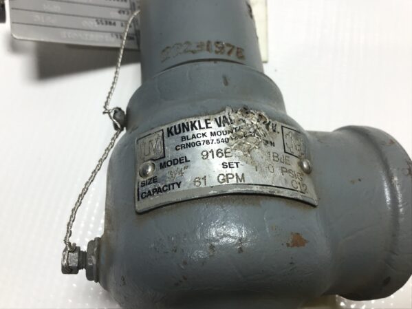 Kunkle 916BEDV01B Pressure Relief Valve 3/4" NPT Set Press 100PSIG Cap 61GPM - Image 2