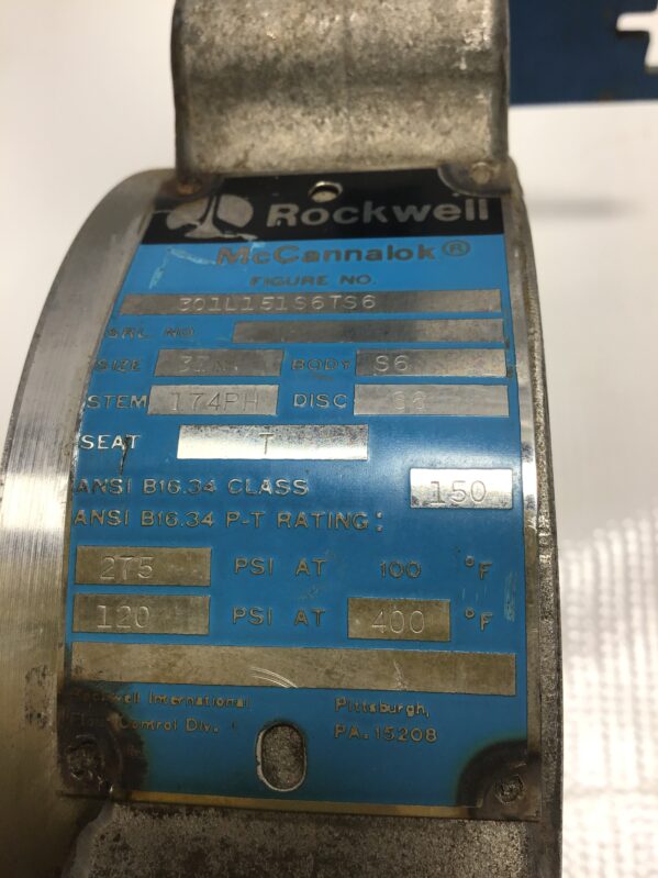 Rockwell 301L151S6TS6 - 331-0701 Butterfly Valve 3"in 275PSI @ 100° F 120PSI @ 400° F - Image 3