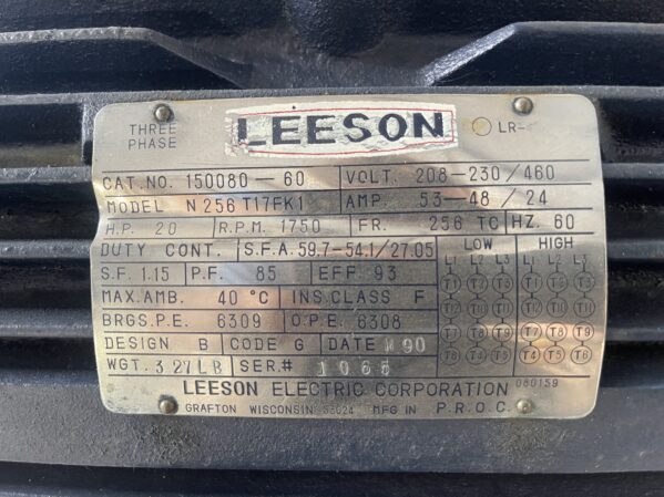 Leeson Electric Motor Model #N256 T17FK1 - Image 2