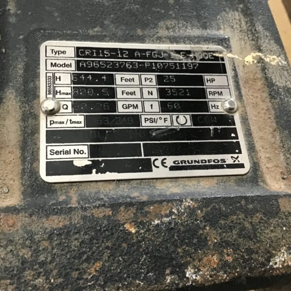 Grundfos A96523763-P10751197 Vertical Multistage Centrifugal Pump 3521RPM 60Hz - Image 5