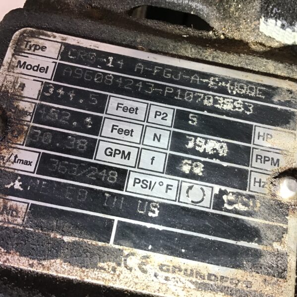 Grundfos A96084243-P10703553 Vertical Multi-Stage Centrifugal Pump 3520 RPM - Image 6