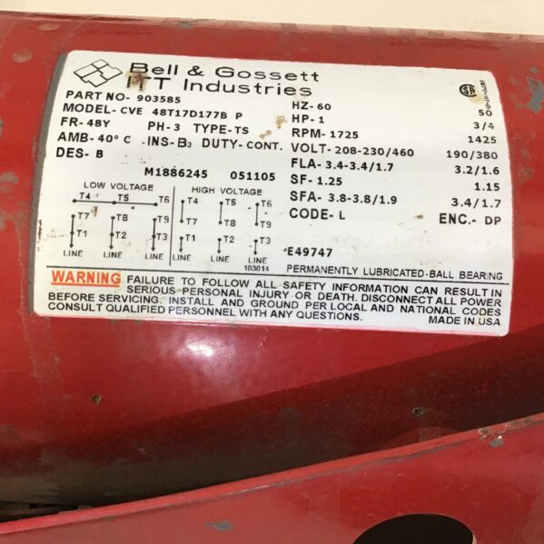 Bell & Gossett CVE 48T17D177B P Centrifugal Pump 60Hz 1HP 1725RPM 208-230/460V - Image 6