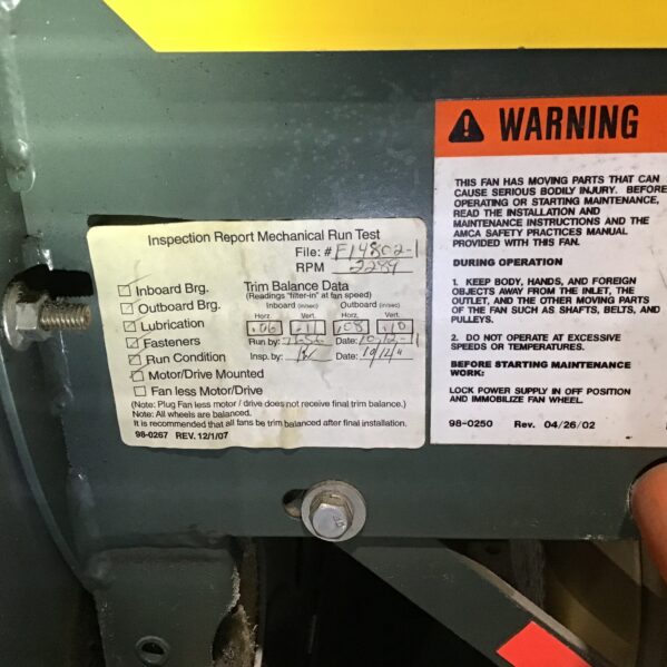 HeatTek F14802-100 General Purpose Blower 1720GPM 2345RPM Wheel Size & Type 12PLP - Image 11