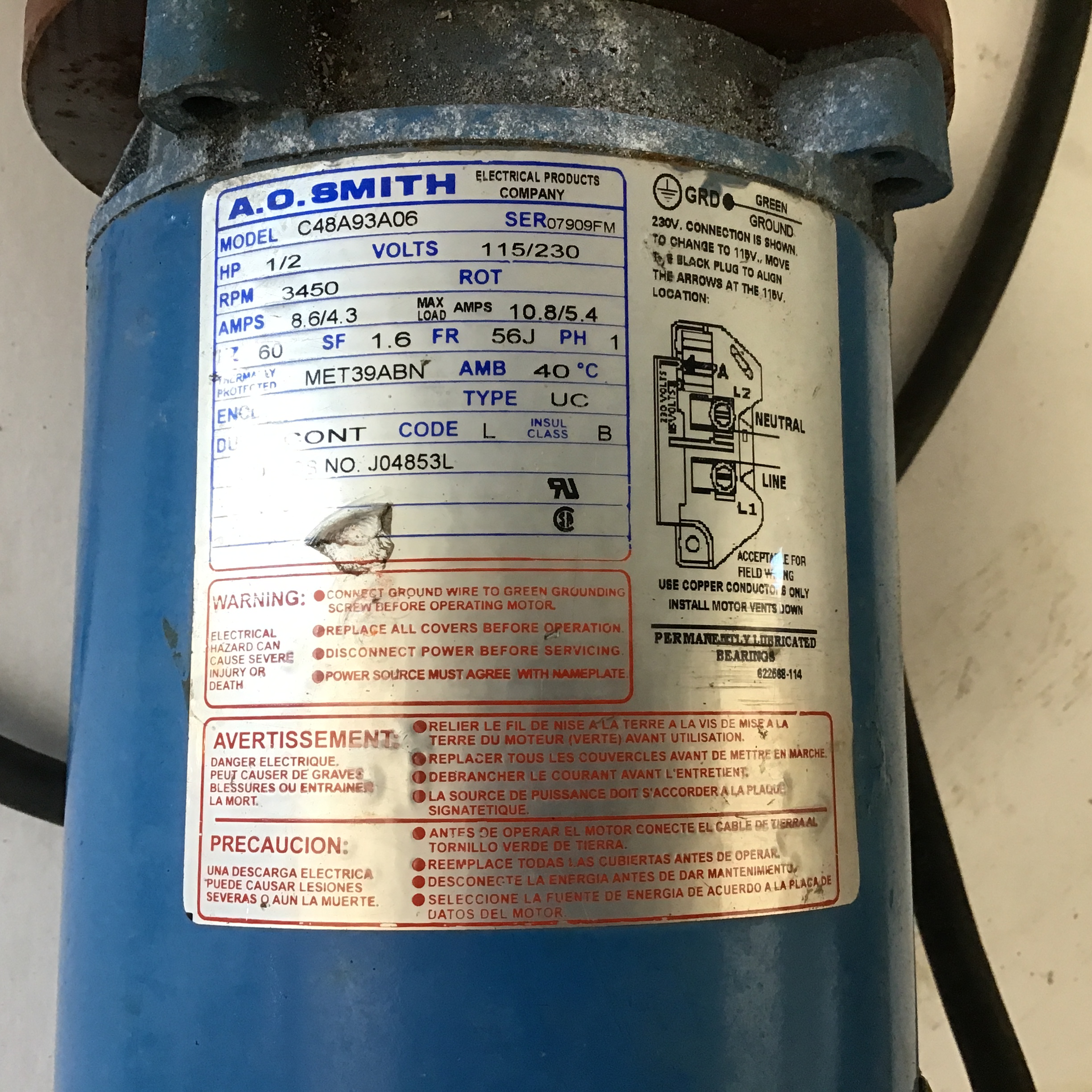 Goulds Pump with A.O Smith C48A93A06 Electric Motor 1/2HP 115/230V 3450RPM - Image 5