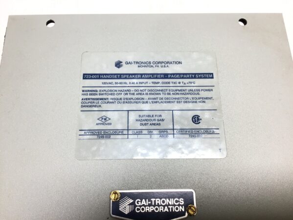 GAI-TRONICS 723-001 Remote Handset/Speaker Amplifier 120VAC 50/60Hz 0.46A - Image 3