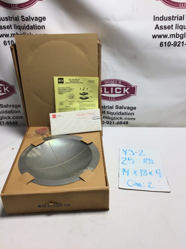 BS&B S-90 JRS and RLS Rupture Disk 10"in 83.5 PSIG @ 68°F/72°F