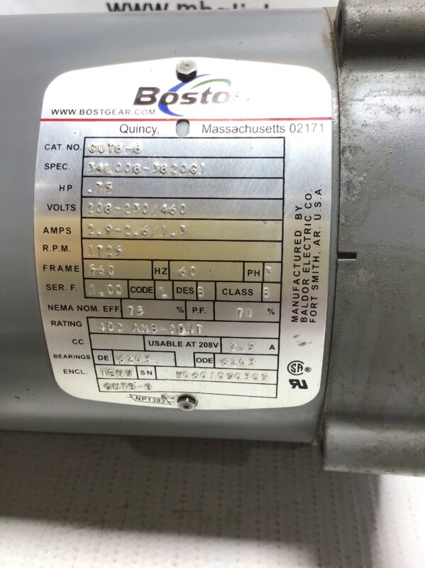 Boston Gear GUTB-B Motor Brake .75HP 60Hz 1725RPM 3PH 208-230/460V  56C Frame - Image 2
