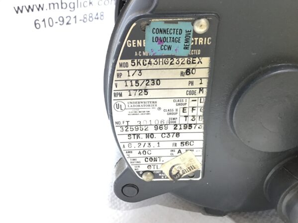 General Electric 5KC43HG2326EX AC Motor 1/3HP 115/230V 1725RPM 1PH 60Hz - Image 2
