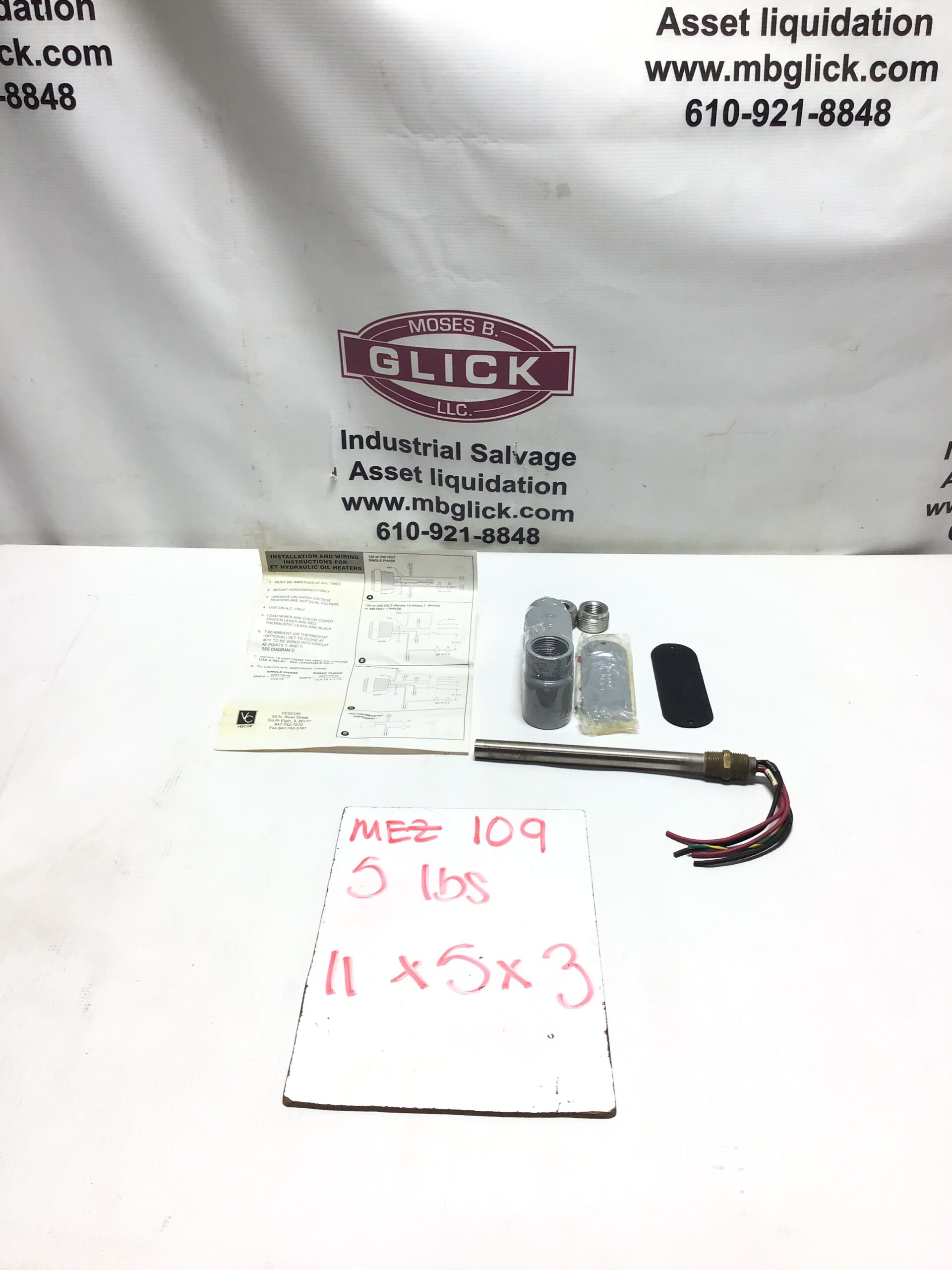 Vescor Hydraulic Oil Immersion Heater 120/240V Single Phase Moses B