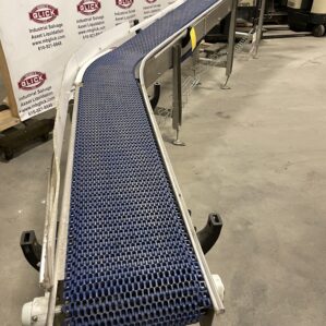 45° Turn 10" Food Grade Stainless Powered Belt Conveyor 17’ Long, 18" Incline