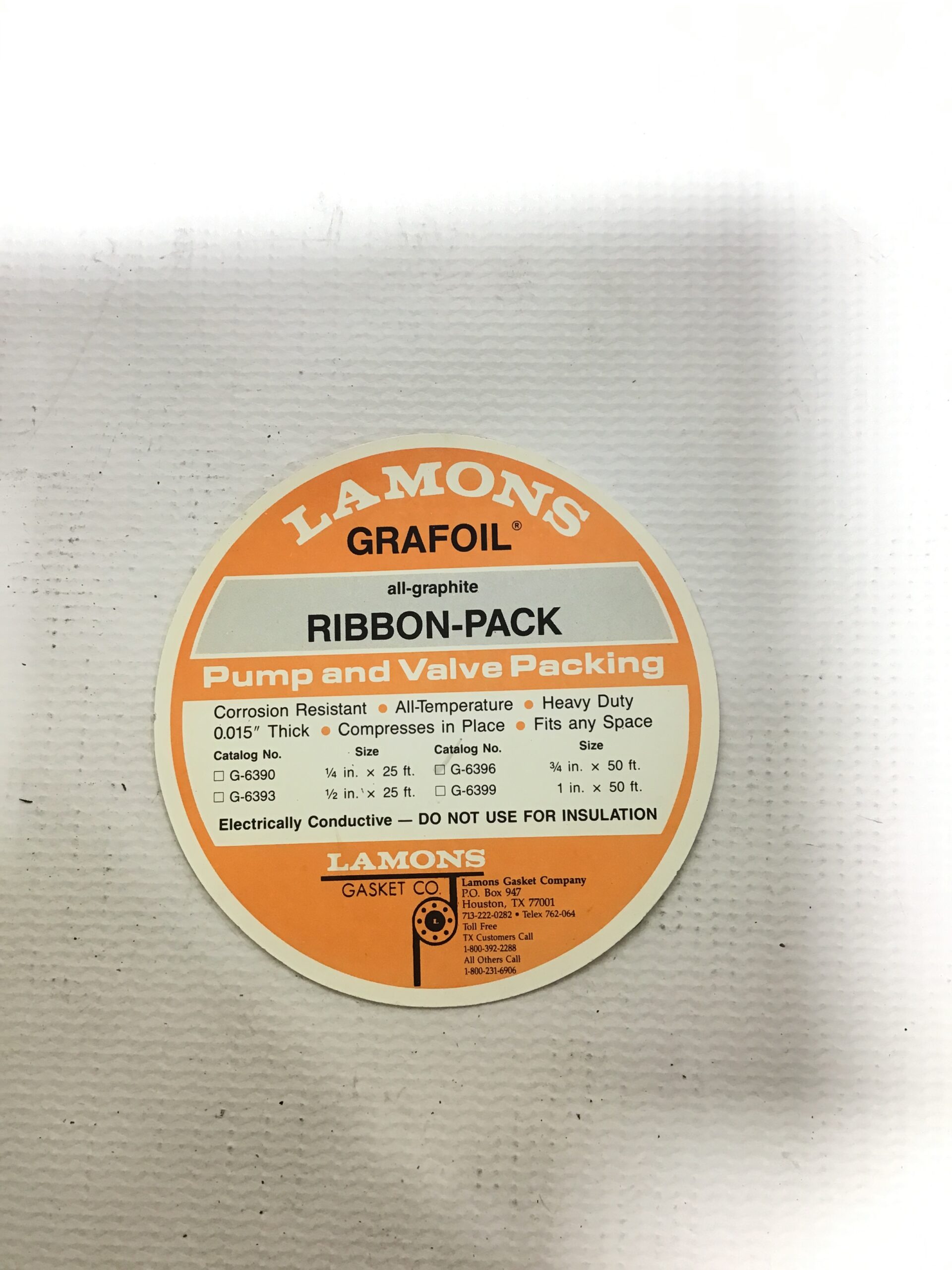 Lamons Grafoil G-6396 All-Graphite Ribbon-Pack Pump and Valve Packing ...