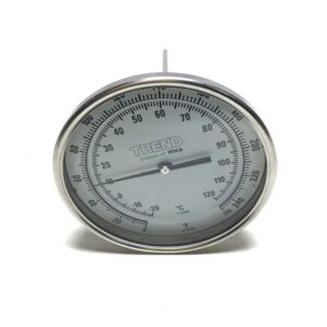 Trend TI.52 thermometer, bimetal thermometer, 1/2 NPT thermometer, industrial thermometer, analog dial thermometer, HVAC thermometer, process thermometer, stainless steel thermometer, mechanical temperature gauge, dial temperature gauge, NPT thread thermometer, TI.52 temperature gauge, industrial bimetal gauge, mechanical thermometer 1/2 NPT, Trend temperature instrument