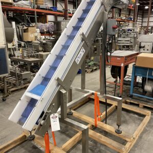 8" Cleated Incline Belt Conveyor -12" x 6" Food Grade SS -76" Rise - 58.3RPM 3PH