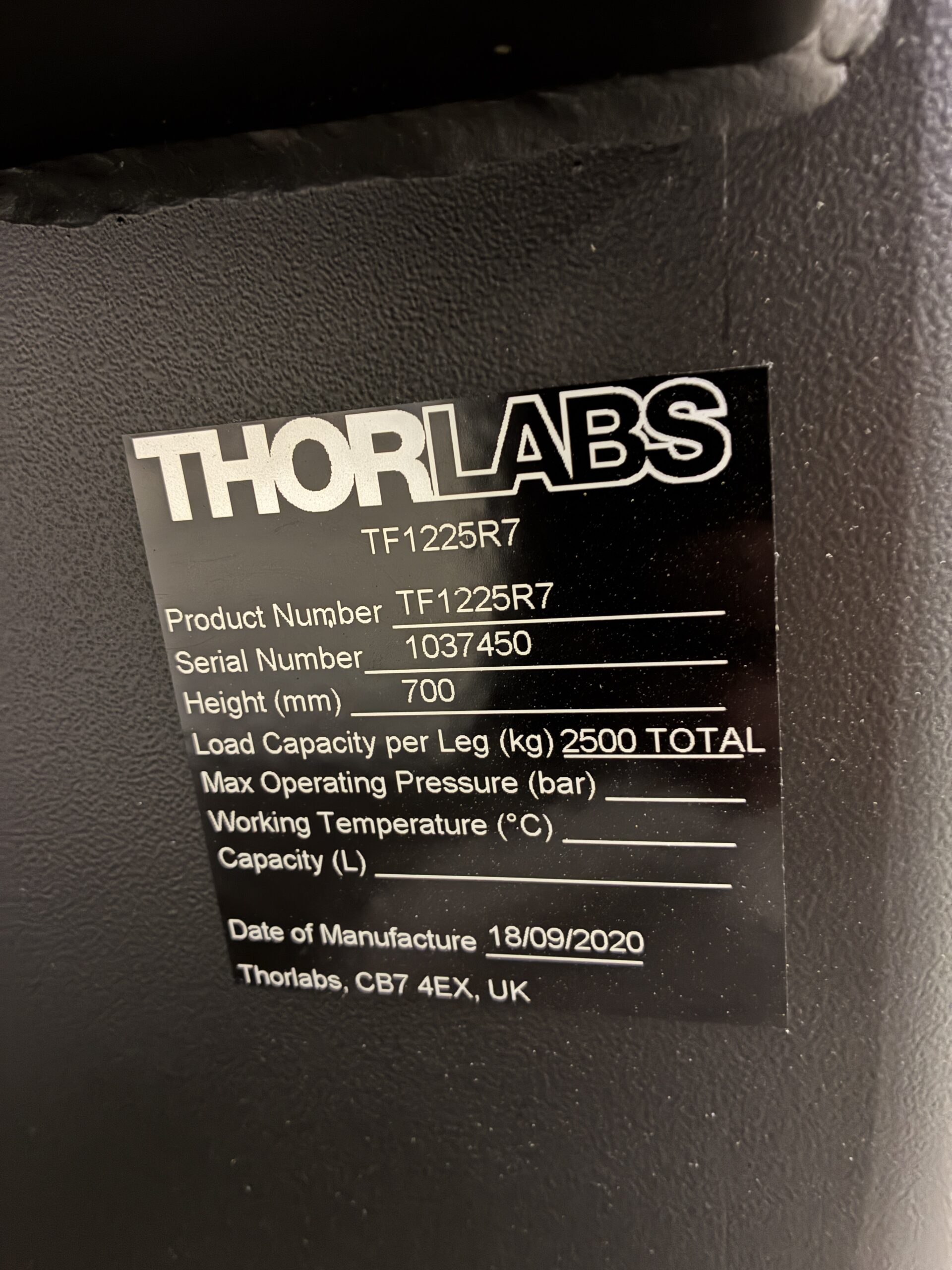 Thorlabs TF1225R7 Nexus 4' x 8' Optical Breadboard Isolation Table 700mm Height - Image 5