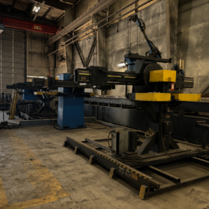 Motoman Dual-Station Robotic Welding Cell w/ (2) Servo Positioners, DX100 Controller & Safety Enclosure