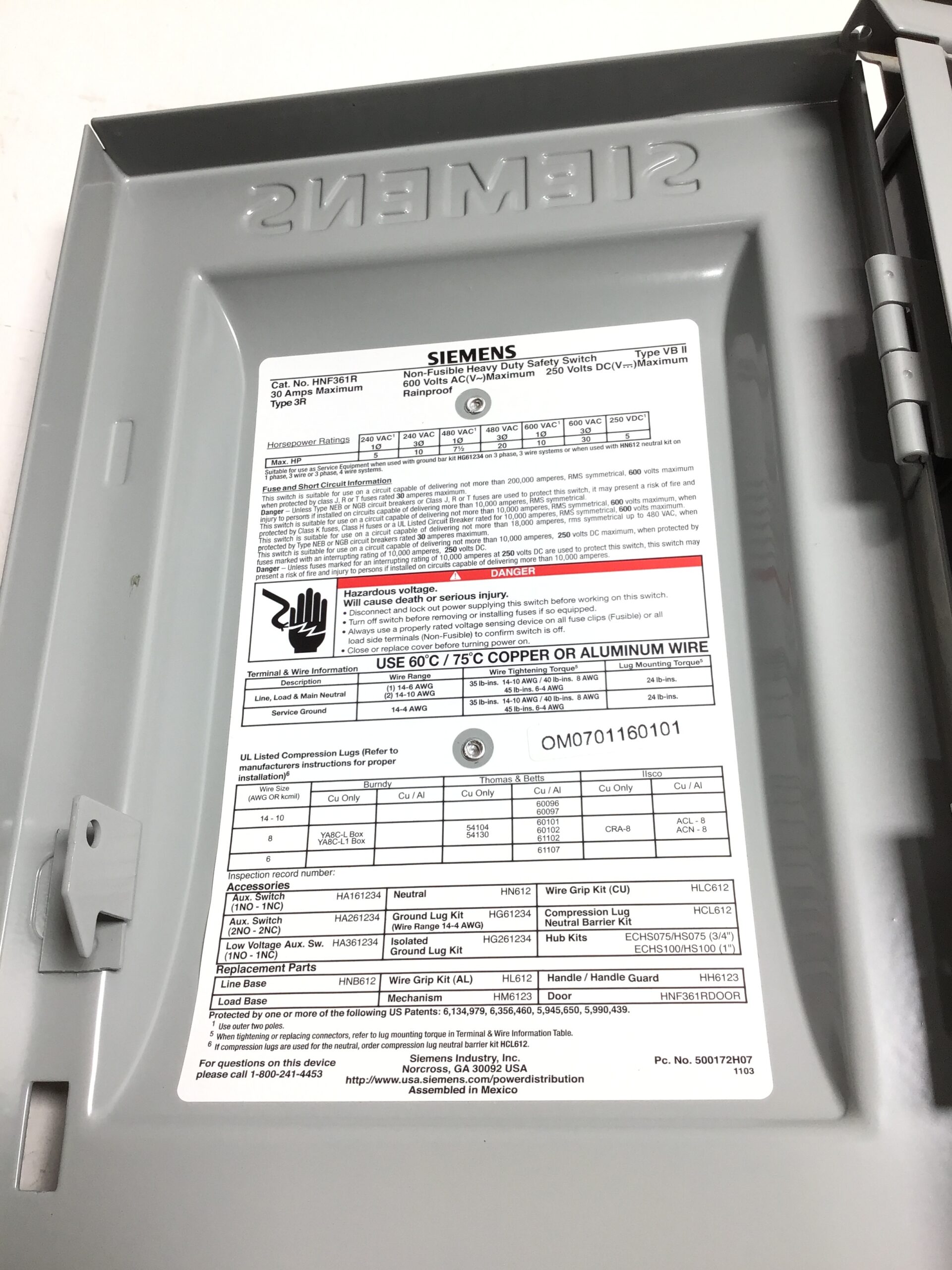 Siemens HNF361R Non-Fusible Heavy Duty Disconnect Safety Switch 3P 30A 600V - Image 3