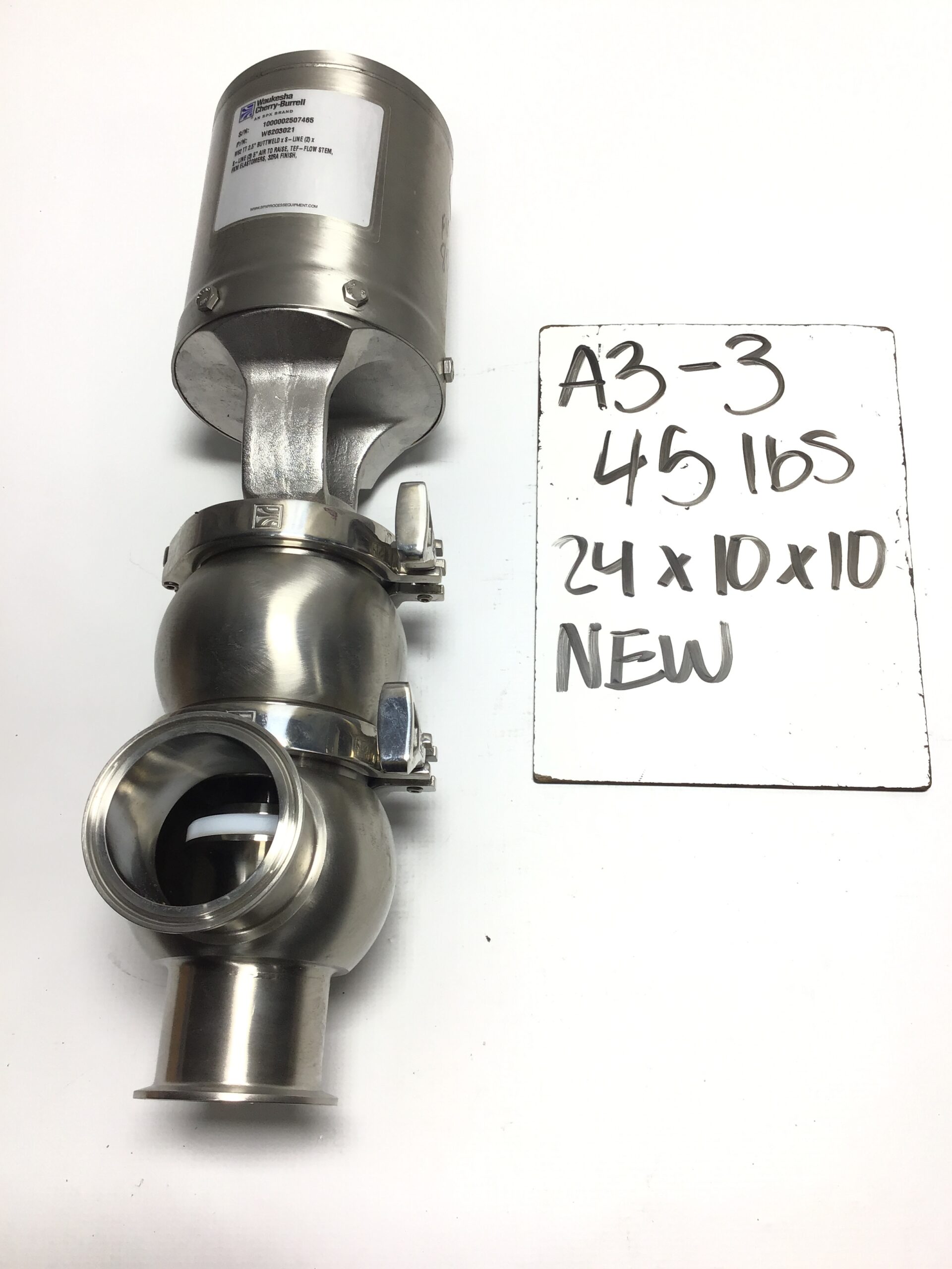 Waukesha Cherry-Burrell W6203021 W62 TT 2.5" Buttweld x S-Line 5" Sanitary Air-Actuated Diverter Valve - Image 12