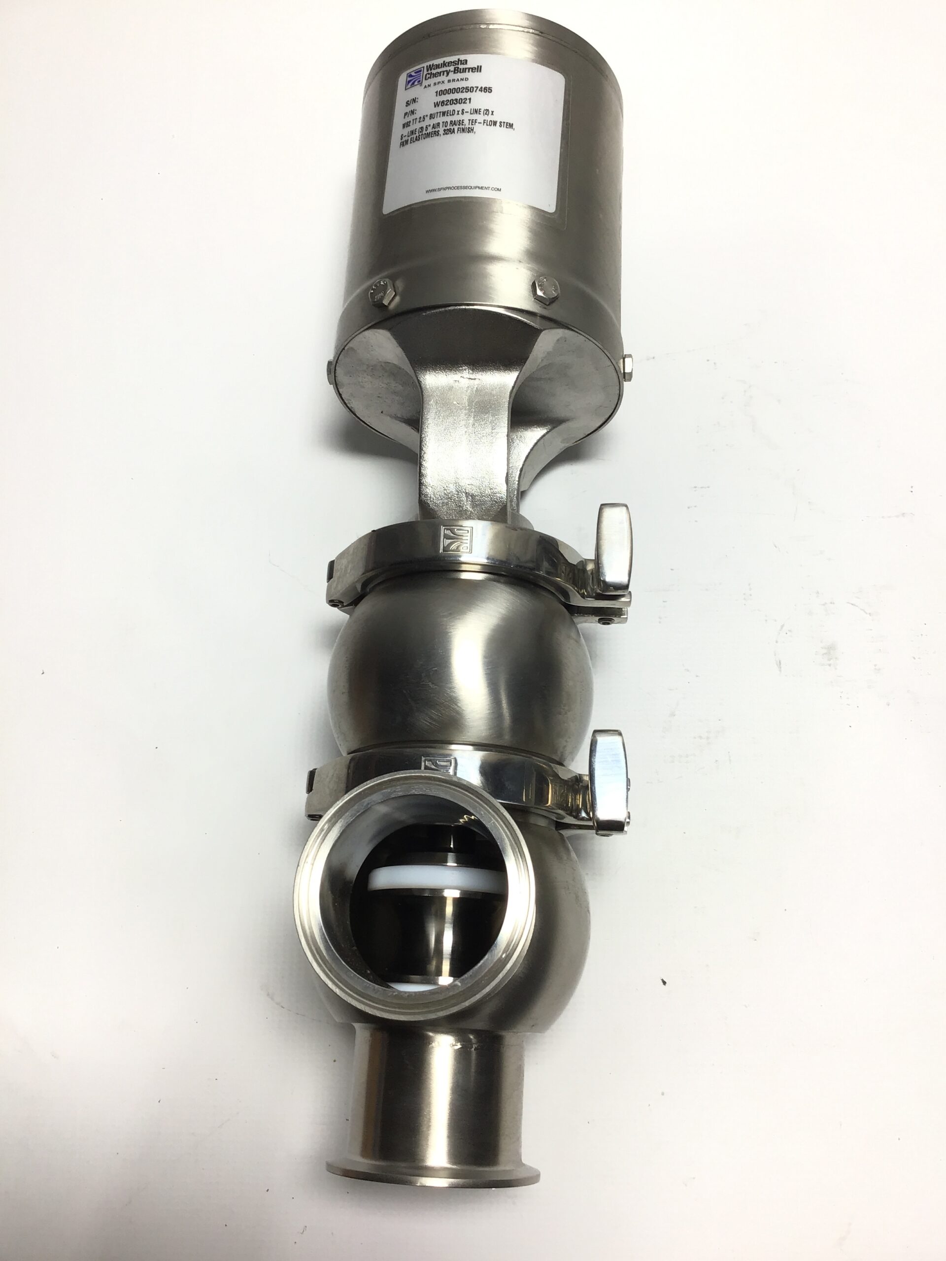 Waukesha Cherry-Burrell W6203021 W62 TT 2.5" Buttweld x S-Line 5" Sanitary Air-Actuated Diverter Valve