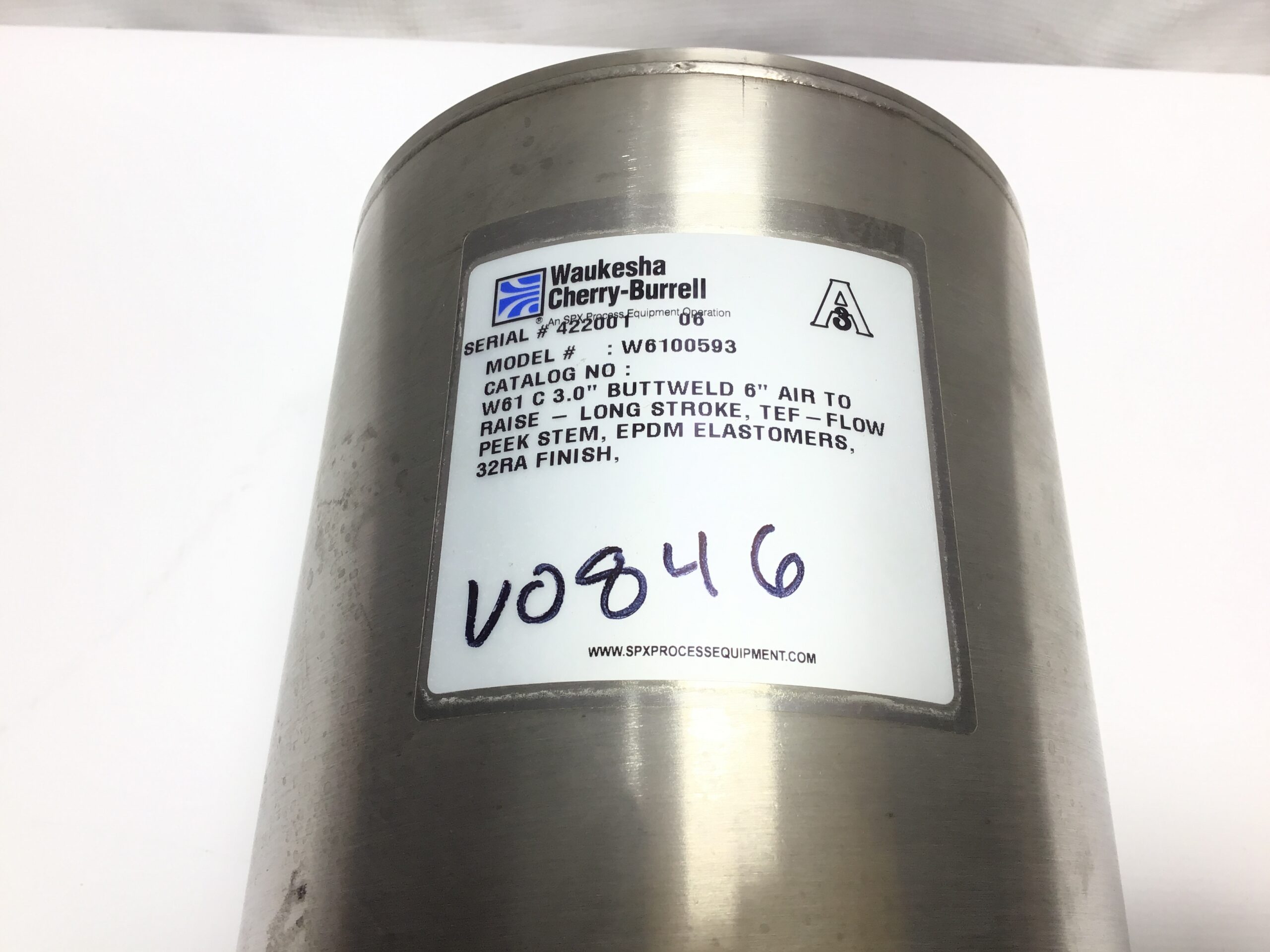 Waukesha Cherry-Burrell W61 3" Buttweld Sanitary Single Seat Valve Shut-Off Valve