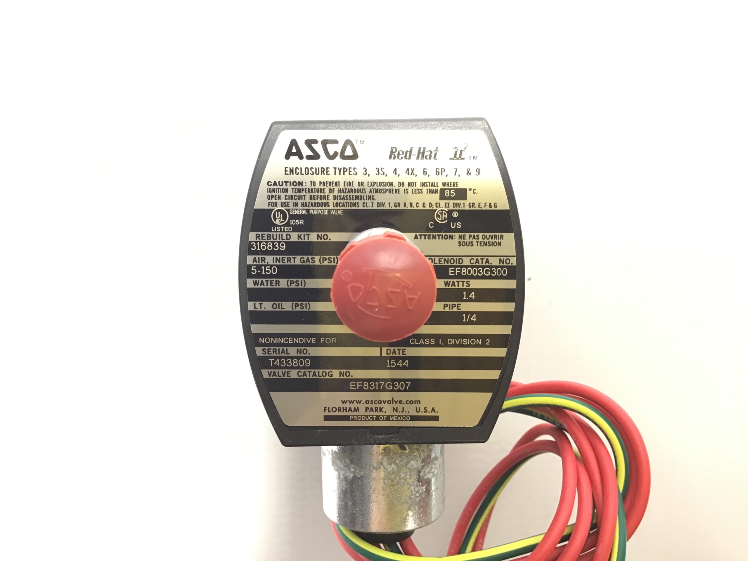 ASCO EF8317G307 21074 24VDC 1/4" 3-Way Solenoid Valve Red-Hat II