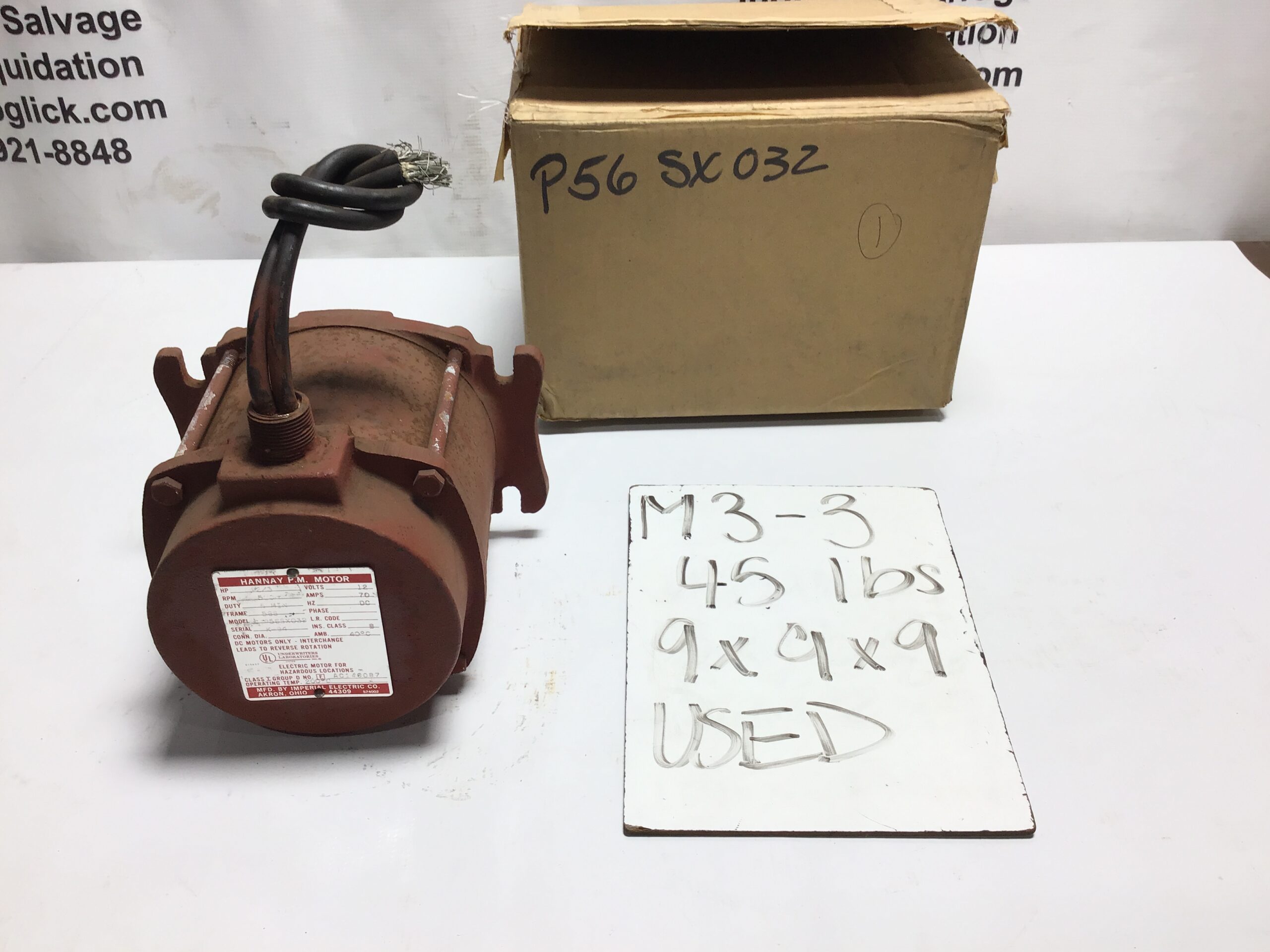 Hannay P56SX032 Permanent Magnet DC Motor 2/3HP 500RPM