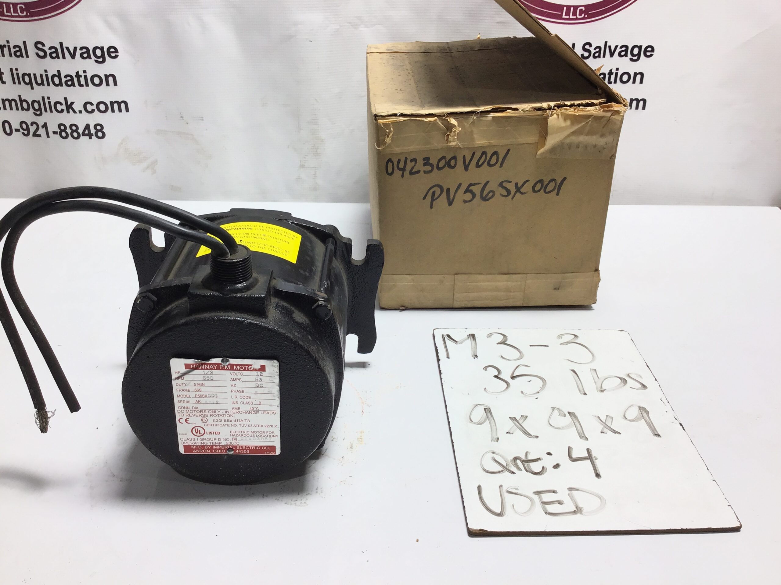 Hannay P56SX001 Permanent Magnet DC Motor 1/2HP 650RPM
