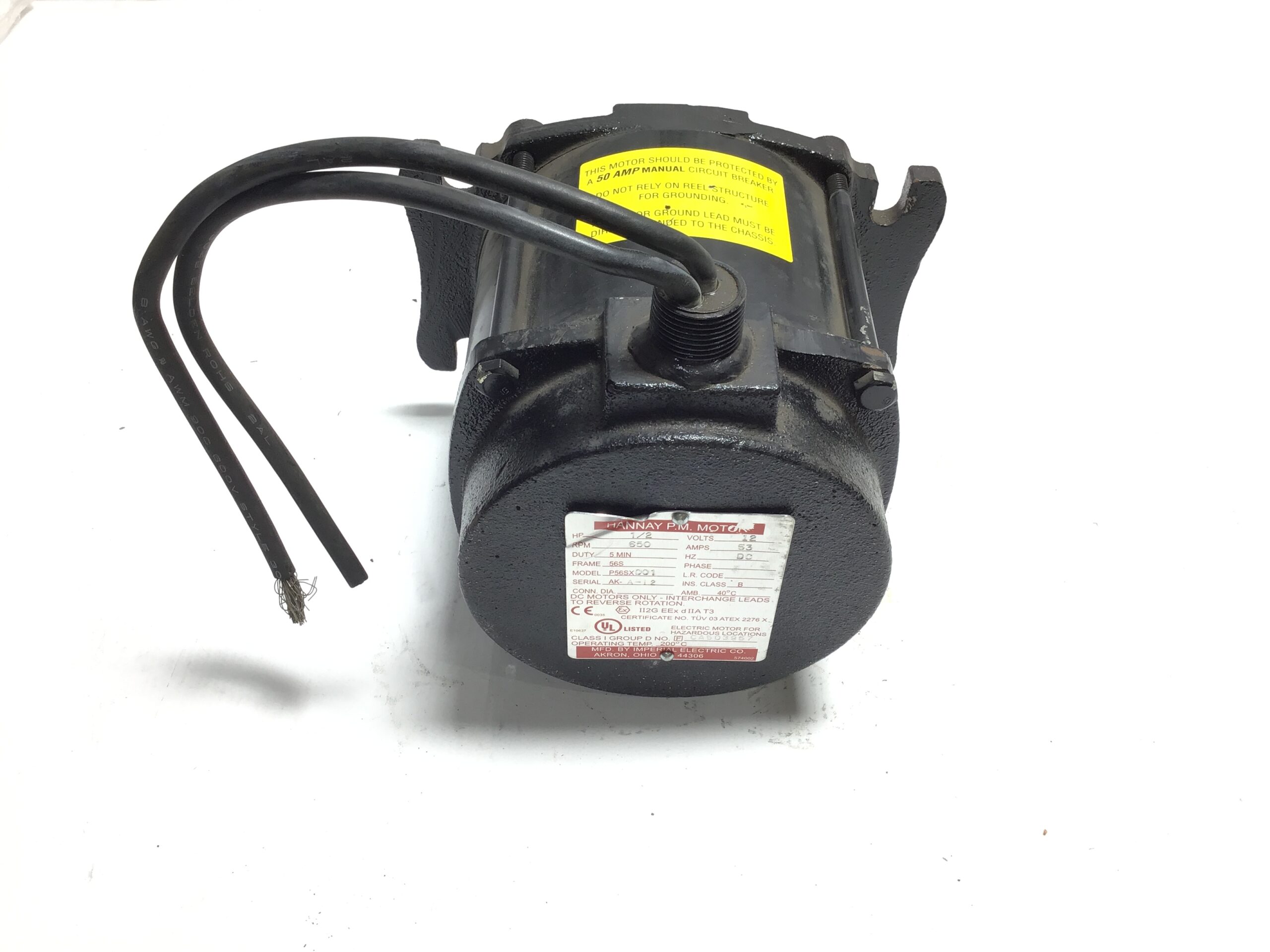 Hannay P56SX001 Permanent Magnet DC Motor 1/2HP 650RPM
