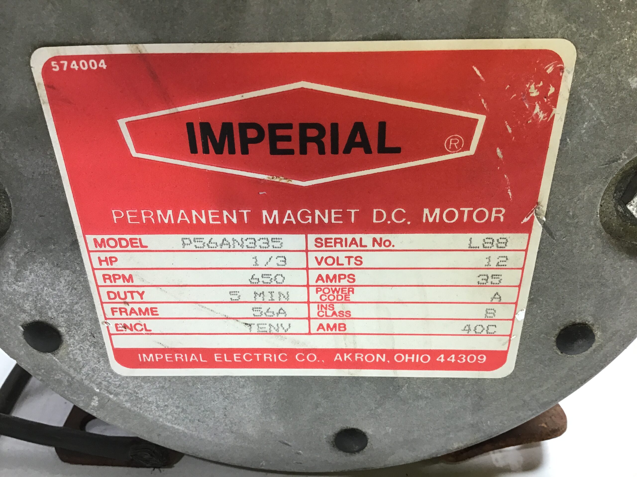 Imperial P56AN335 Permanent Magnet DC Motor 1/3HP 650RPM - Image 2