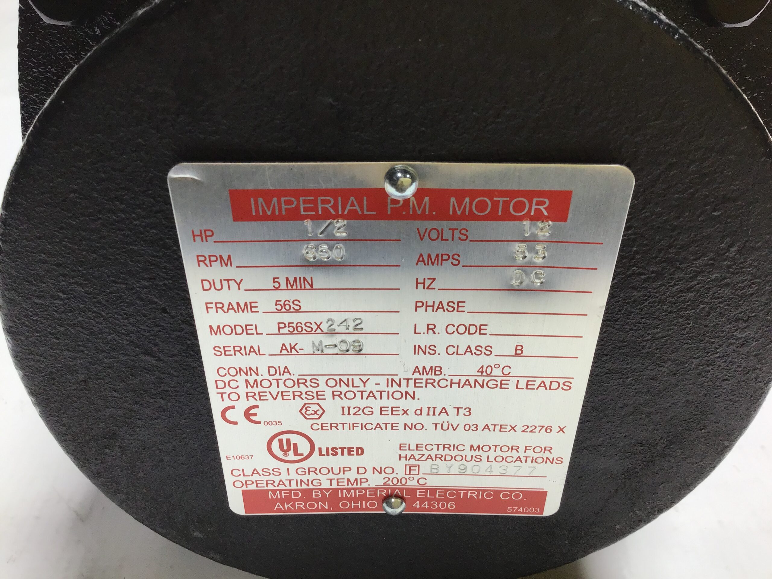 Imperial P56SX242 Permanent Magnet Electric Reel Motor 1/2 HP 53 A 12V - Image 2