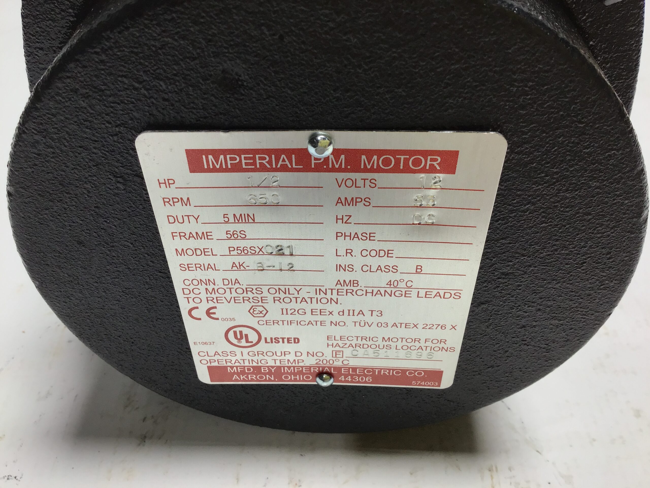 Imperial P56SX021 Permanent Magnet DC Motor 1/2 HP 53 A - Image 2