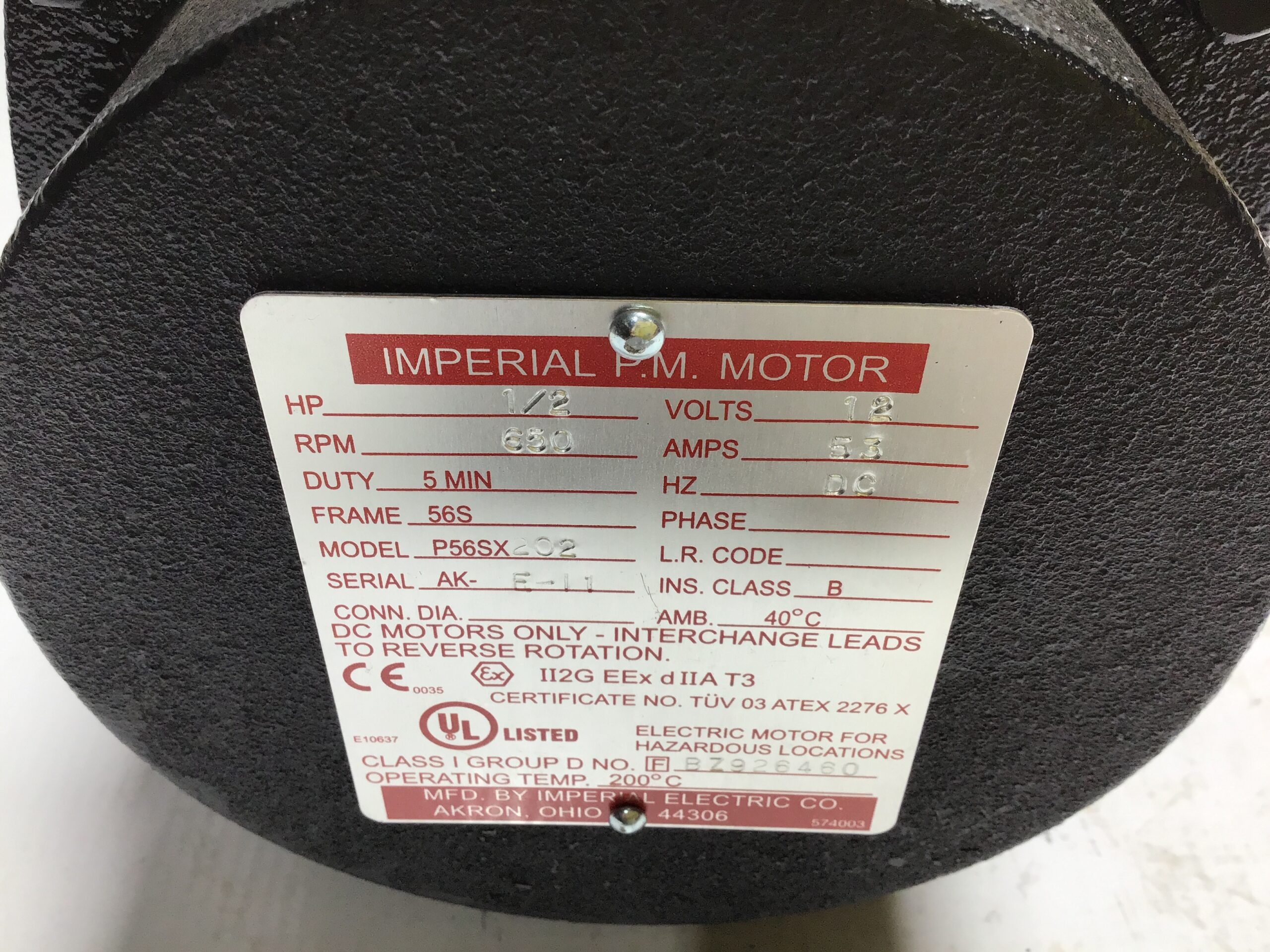 Imperial P56SX202 Permanent Magnet DC Motor 1/2 HP 650 RPM - Image 3